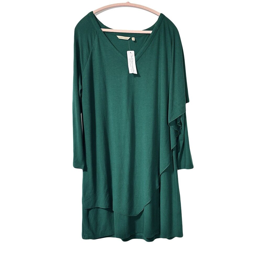 Soft Surroundings Marla Midi Dress Womens 1X  Jewel Green Knit Long Sleeve NWT